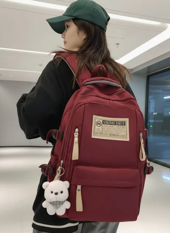 Classic Red Aesthetic Large Capacity Backpack with Cute Doll