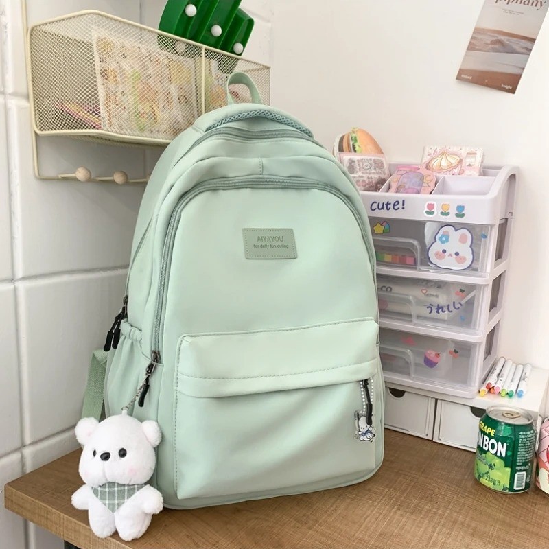 Premium Green Nylon College Backpack – Durable Large Capacity Bag