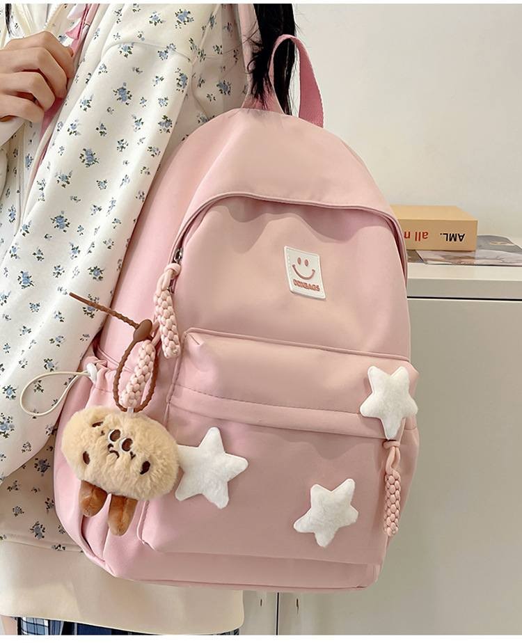 Kawaii Cute Backpack with Plush Keychain & 3D Star Décor - Premium Quality