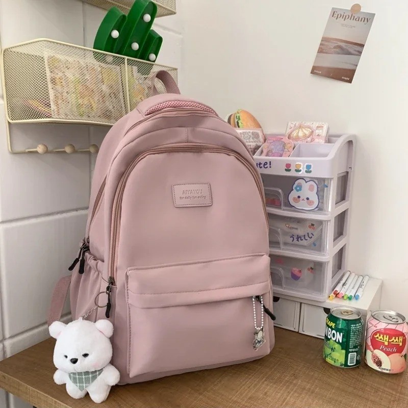 Premium Pink Nylon College Backpack – Stylish Waterproof School Bag