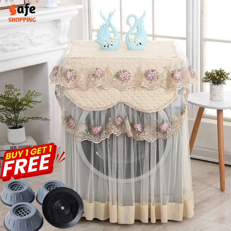 Off-White Lace Washing Machine Cover + FREE 4PCS Pad