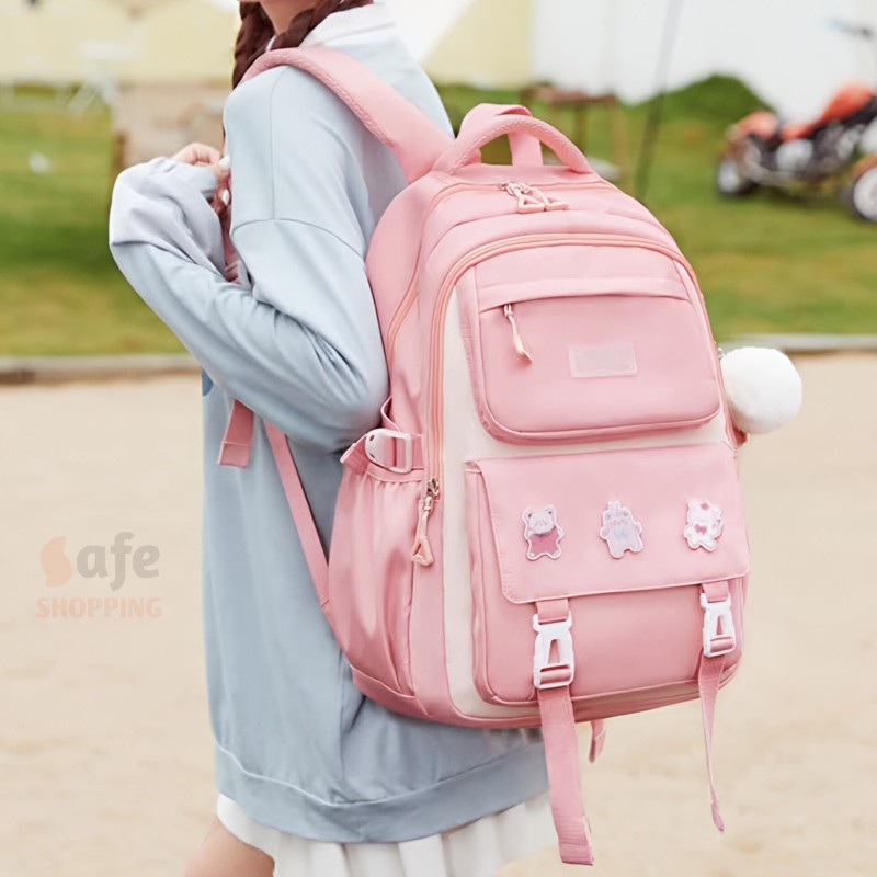 Premium Pink Large Capacity School Backpack for High School & College Students (Oxford Fabric | Lightweight & Comfortable)